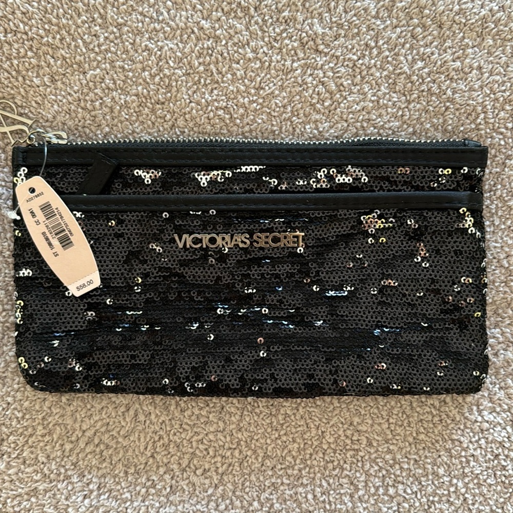 Victoria Secret Black Night Sequined clutch bag and or makeup bag.